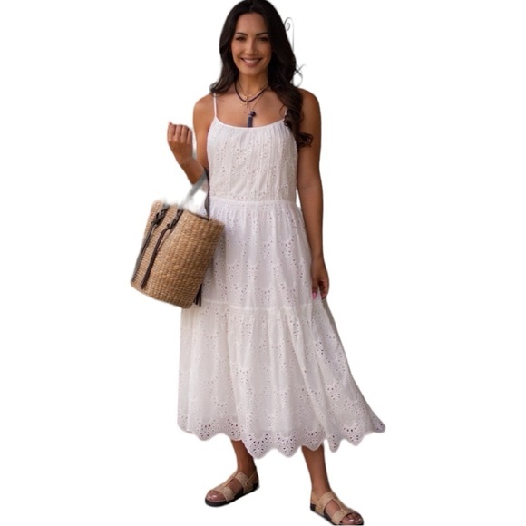 Trovata Birds of Paradis Julien Eyelet Dress in White Size L - Picture 1 of 11